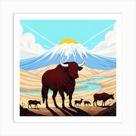 Bulls In The Desert 13 Art Print