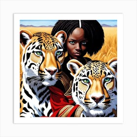 Two Tigers and African women Art Print