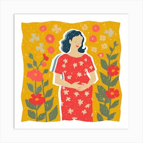 Pregnant Woman With Flowers Art Print