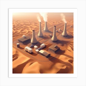 3d Rendering Of A Power Plant In The Desert Art Print