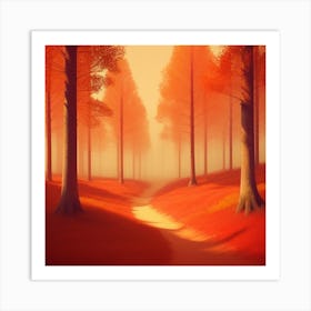Red Autumn Forest Art Print