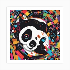 An Image Of A Panda With Letters On A Black Background, In The Style Of Bold Lines, Vivid Colors, Gr Art Print