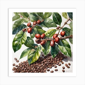 Coffee Beans And Leaves 10 Art Print