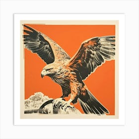 Retro Bird Lithograph Red Tailed Hawk 3 Art Print