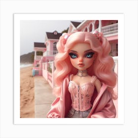 Pink Doll On The Beach Art Print