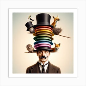 Man with colourful top hats Art Print