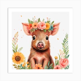 Floral Baby Boar Nursery Illustration (26) Art Print