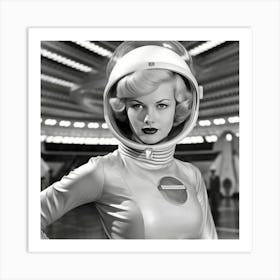 Vintage astronaut woman Art Print
