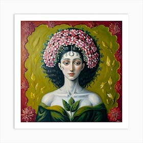 Woman With Flowers Art Print