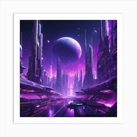 Futuristic City Purple IV Art Print