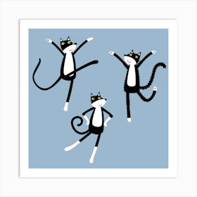 Dancing Black and White Tuxedo Cats Art Print