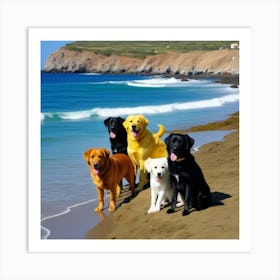 Perros De Colores Posando A Orillas Del Mar Art Print