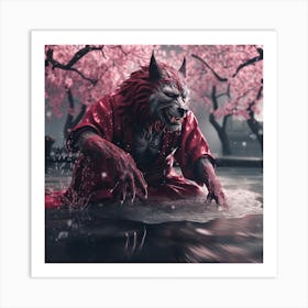 Werewolf In Cherry Blossoms Art Print