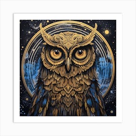 Owl In The Night Sky Art Print