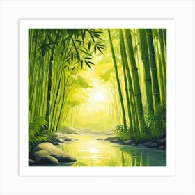A Stream In A Bamboo Forest At Sun Rise Square Composition 425 Art Print