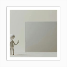 3d Character Standing Next To Blank Wall Art Print