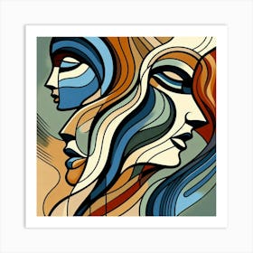 Two Women'S Heads Art Print