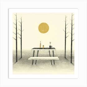 Picnic Table In The Woods Art Print