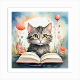 Cat Reading A Book Art Print