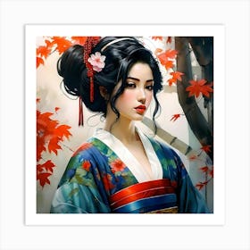 Japan Traditional Geisha Illustration By Ad 76 Art Print