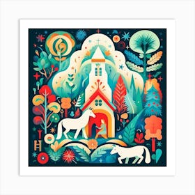 Unicorns In The Forest Art Print