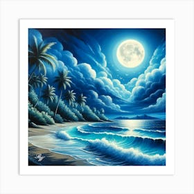 Moon Lite Tropical Beach 2 Copy Art Print