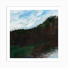 Forest By The Lake - square landscape minimal Anton Maliar painting nature sky Art Print