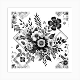 Black n White Floral Pattern Art Print