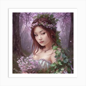 Asian Girl In The Forest Art Print