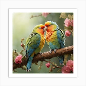 Two Parrots Kissing Art Print