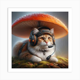 Cat With Headphones Art Print