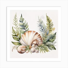 Ancient sea shell and fern 7 Art Print