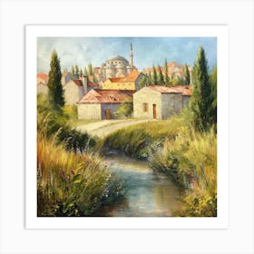 Village By The Stream Art Print