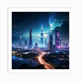 Bangkok Cityscape Set In A Futuristic Era Skyscrapers Ablaze With Neon Lights Merging Seamlessly W (3) Art Print