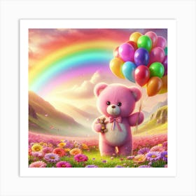 Pink Teddy Bear With Balloons Art Print