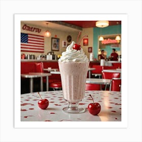 American Milkshake Generate An Image Of A Classic American Milkshake With Whipped Cream And A Cherry 153955309 Art Print