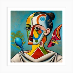 Woman With A Blue Face Art Print