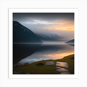 Sunrise Over A Lake In Norway Art Print