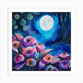 Poppies In The Moonlight Art Print