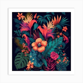 Tropical Flowers Floral Floral Pattern Pattern Art Print