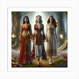 Elves Sisters Of Iceland Dark Forest Art Print