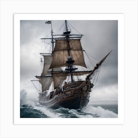 Pirate Ship In Rough Seas Art Print