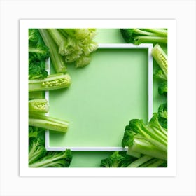 Green Vegetables In A White Frame Art Print