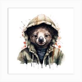 Watercolour Cartoon Koala In A Hoodie Art Print