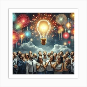 Group Of People With Light Bulb Art Print