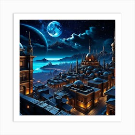 Fantasy City At Night 12 Art Print