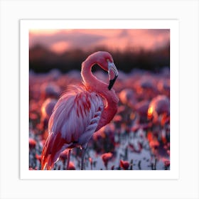 Pink Flamingo At Sunset 1 Art Print