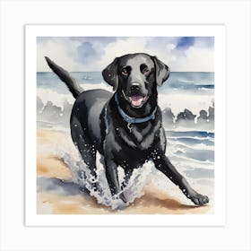 Black Labrador Retriever On The Beach Art Print