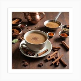 Indian Masala Chai Produce An Image Of A Steaming Cup Of Masala Chai With Spices Like Cinnamon Carda 885357123 Art Print