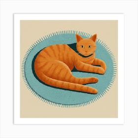 Orange Tabby Cat Flat Design Illustration Art Print
